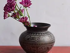 Antiquities from Khajuraho ~ Brass Lota with Carving  - C