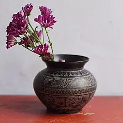 Antiquities from Khajuraho ~ Brass Lota with Carving  - C