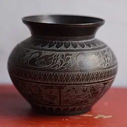 Antiquities from Khajuraho ~ Brass Lota with Carving  - C
