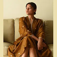 Jamdani - Handloom Cotton Brown Dress