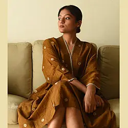 Jamdani - Handloom Cotton Brown Dress