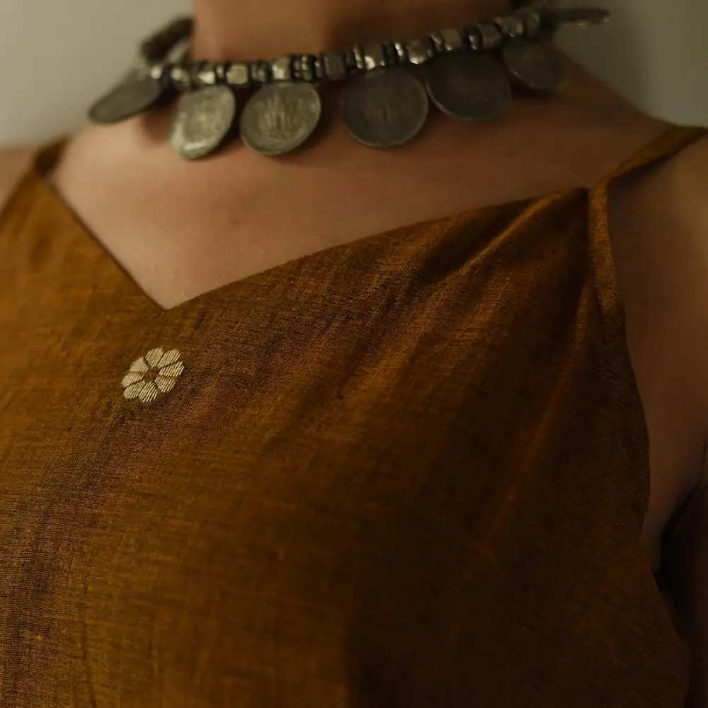 buy Handloom Jamdani Sleeveless Brown Top