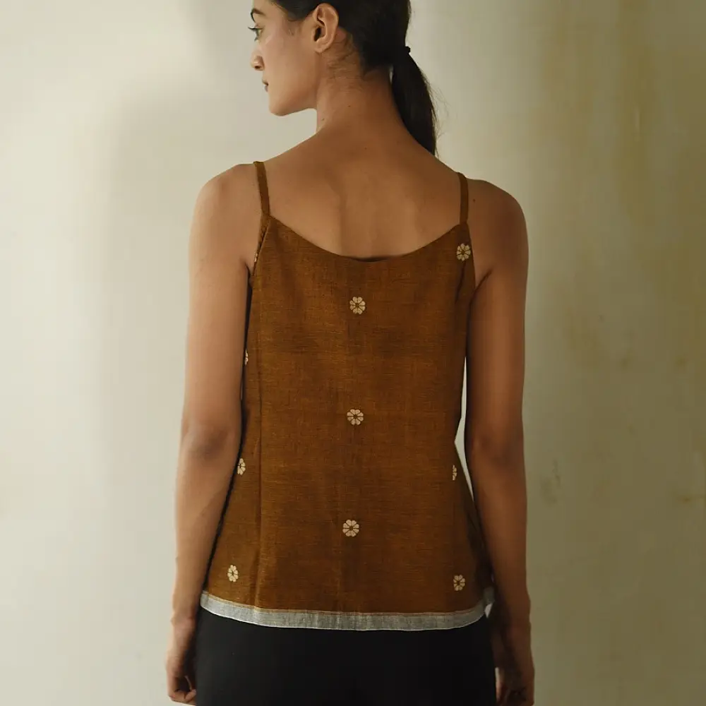buy Handloom Jamdani Sleeveless Brown Top