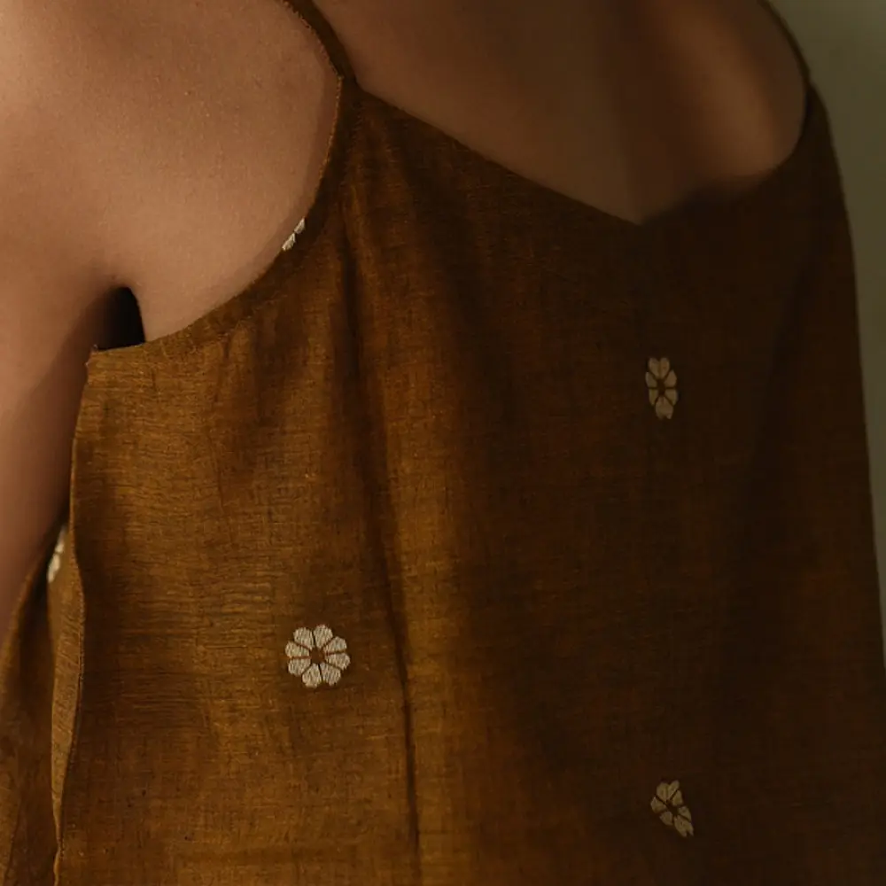 buy Handloom Jamdani Sleeveless Brown Top