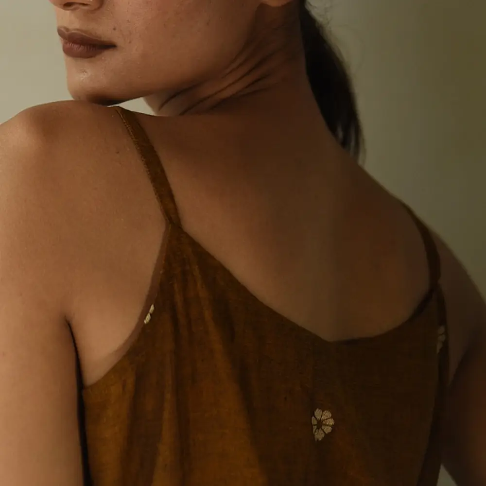 buy Handloom Jamdani Sleeveless Brown Top