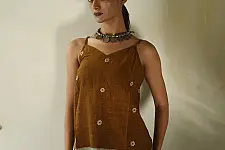 Itr .  Jamdani Handloom Cotton Top | Brown
