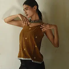 Itr .  Jamdani Handloom Cotton Top | Brown