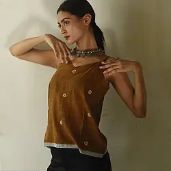 Itr .  Jamdani Handloom Cotton Top | Brown