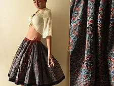 Flowers in a River | Natural Dyed Ajrakh Block Printed Blue Short Skirt