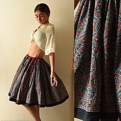 Flowers in a River | Natural Dyed Ajrakh Block Printed Blue Short Skirt