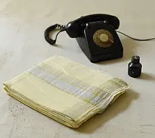 Damodar . दामोदर ✩ Handspun Pure Cotton Dhoti Khes With Zari Border