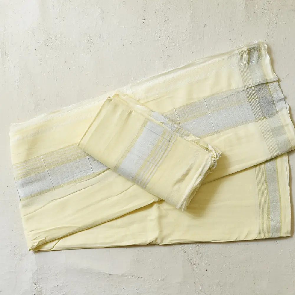 shop Handspun Cotton x Cotton Dhoti Khes - Zari Border