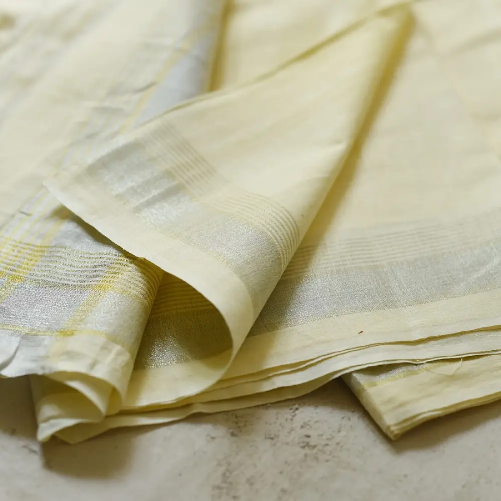 shop Handspun Cotton x Cotton Dhoti Khes - Zari Border