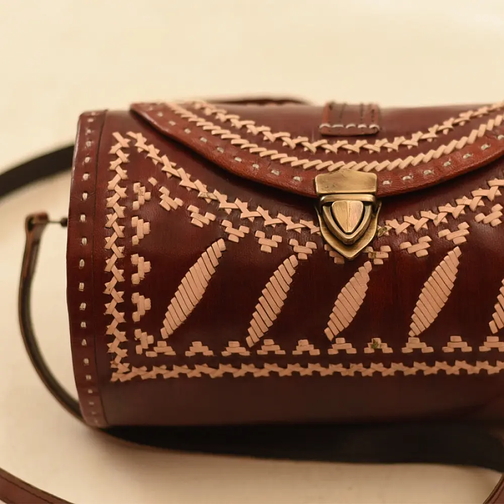 shop Kutchi Embroidered Leather round Bag 
