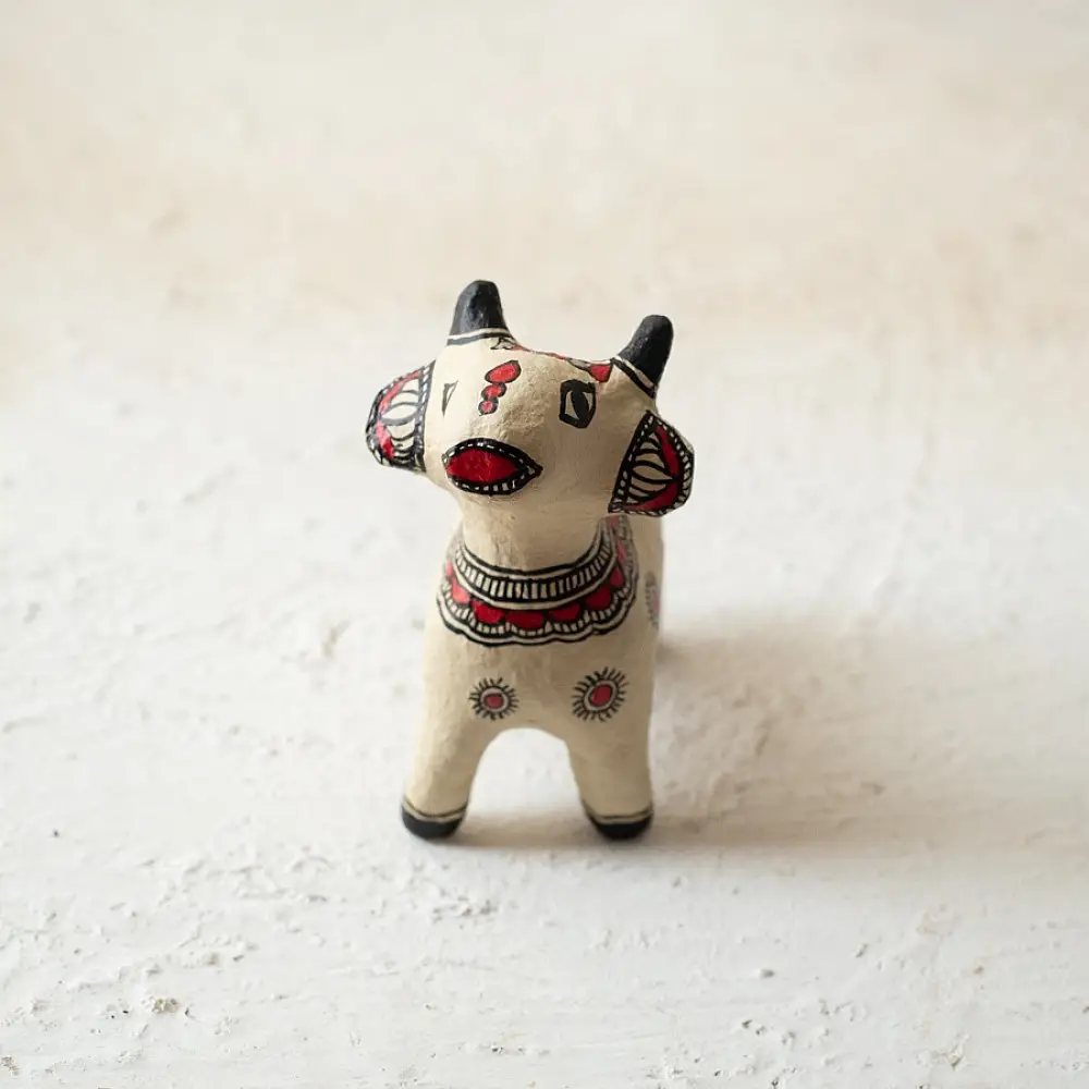 shop Madhubani Hand Painted Paper Mache ~ Cow ( Three Options )