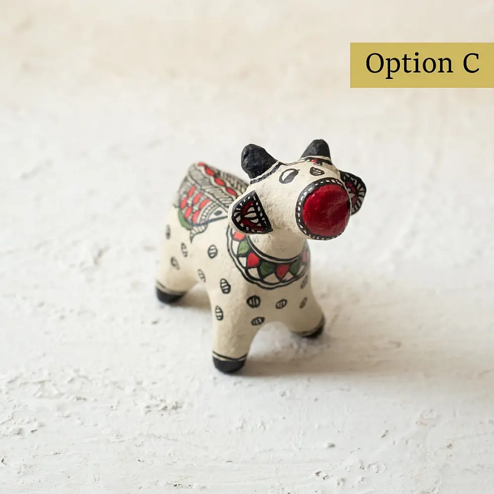 shop Madhubani Hand Painted Paper Mache ~ Cow ( Three Options )