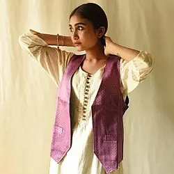 Mashru & Denim Jacket | Reversible Purple Jacket