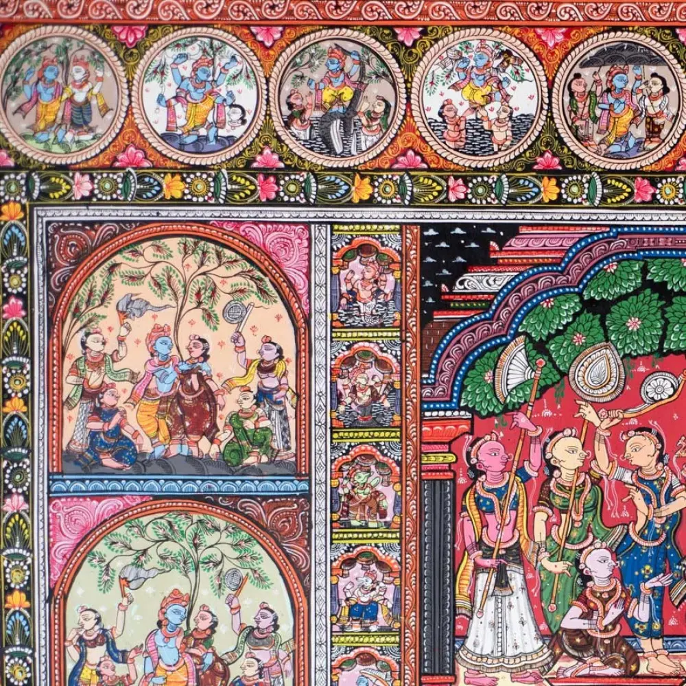 shop Pattachitra Traditional Krishna Lila Painting ~ Natural Colors