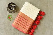कमला | Handloom Cotton Saree | Zari Border . Ivory Orange
