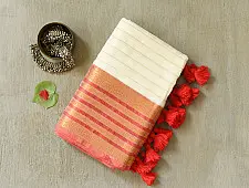 कमला | Handloom Cotton Saree | Zari Border . Ivory Orange
