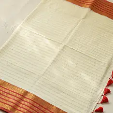 कमला | Handloom Cotton Saree | Zari Border . Ivory Orange