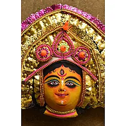 Mukhauta . मुखौटा : Handmade Chhau Mask - Durga ( Pink & Golden )