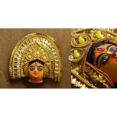 Mukhauta . मुखौटा : Handmade Chhau Mask - Durga ( Golden )