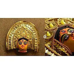Mukhauta . मुखौटा : Handmade Chhau Mask - Durga ( Golden )