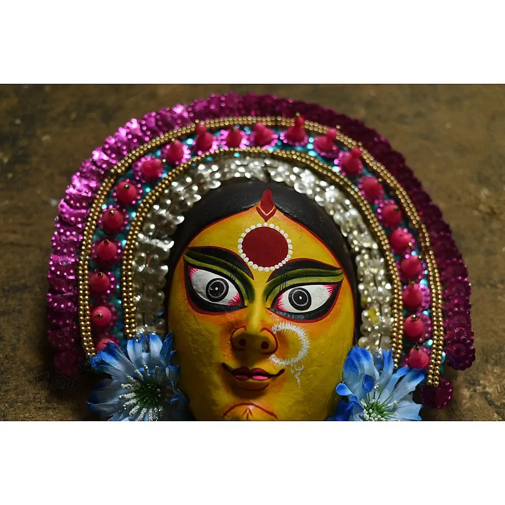 shop handmade chhau mask from bangal - durga-golden