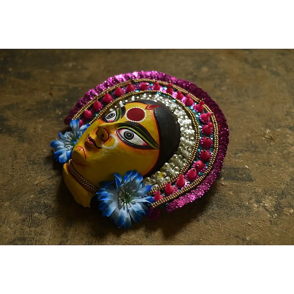 shop handmade chhau mask from bangal - durga-golden