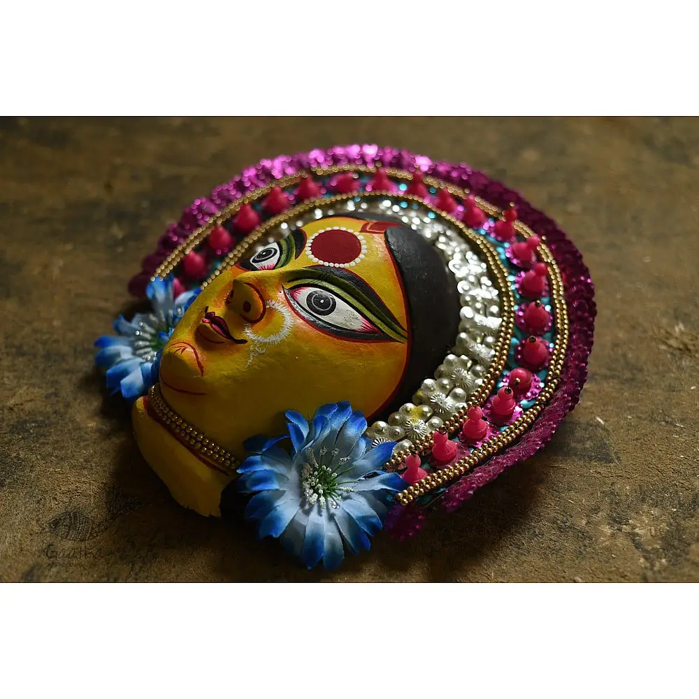 shop handmade chhau mask from bangal - durga-golden