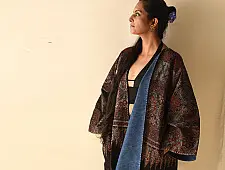 Kimono | Reversible Ajrakh & Denim Jacket - Black