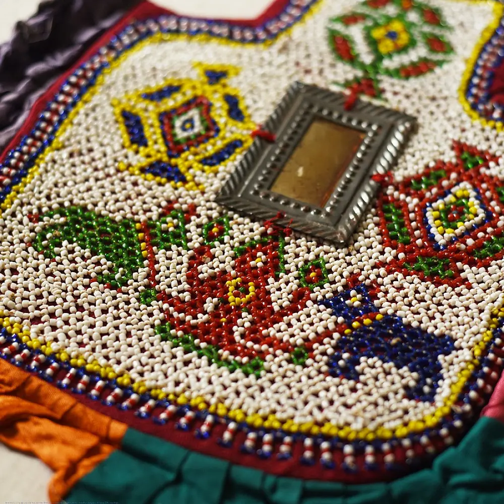 Handmade Bead Work ~ Old Decorative Wall Hanging - Fan