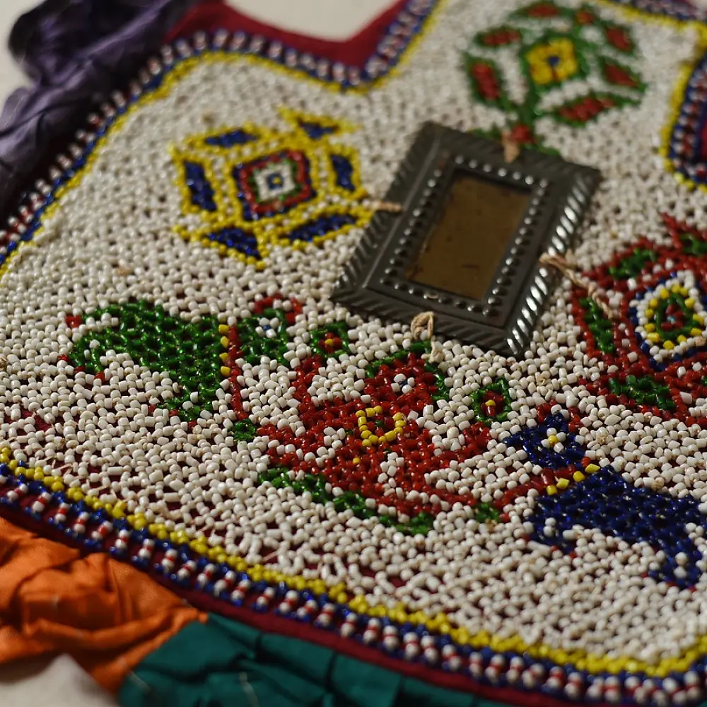 Handmade Bead Work ~ Old Decorative Wall Hanging - Fan