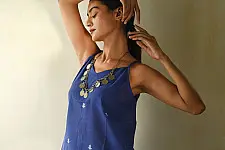Itr . Jamdani Handloom Sleeveless Top | Royal blue 