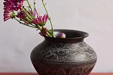 Antiquities from Khajuraho ~ Carving on Brass Lota / Pot - D