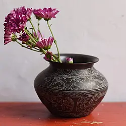 Antiquities from Khajuraho ~ Carving on Brass Lota / Pot - D
