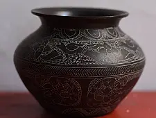 Antiquities from Khajuraho ~ Carving on Brass Lota / Pot - D