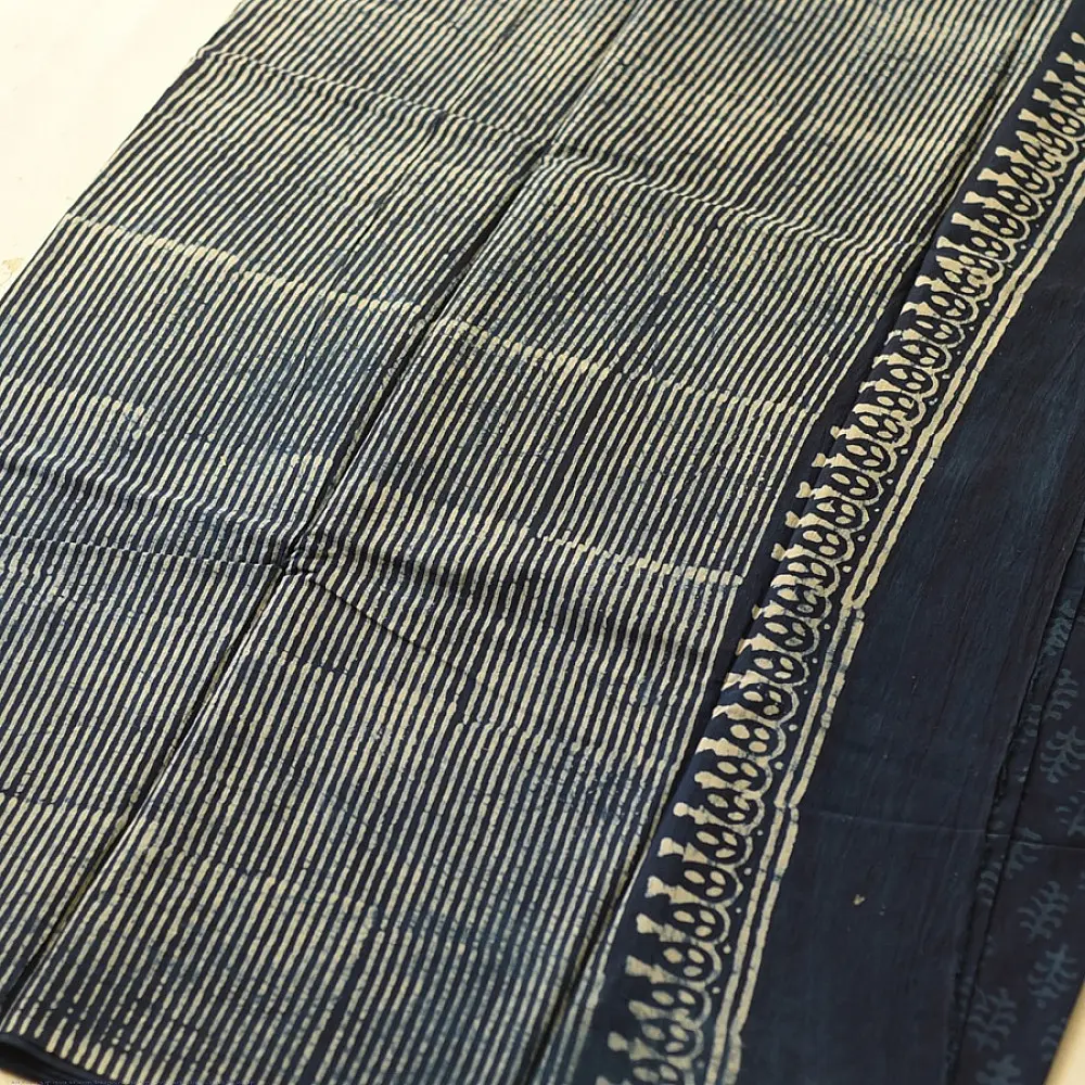Exclusive Dabu Block Printed - Cotton Indigo Saree