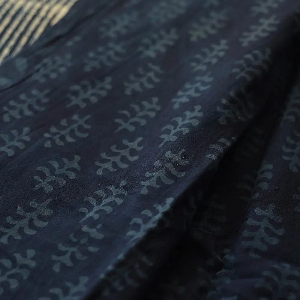 Exclusive Dabu Block Printed - Cotton Indigo Saree
