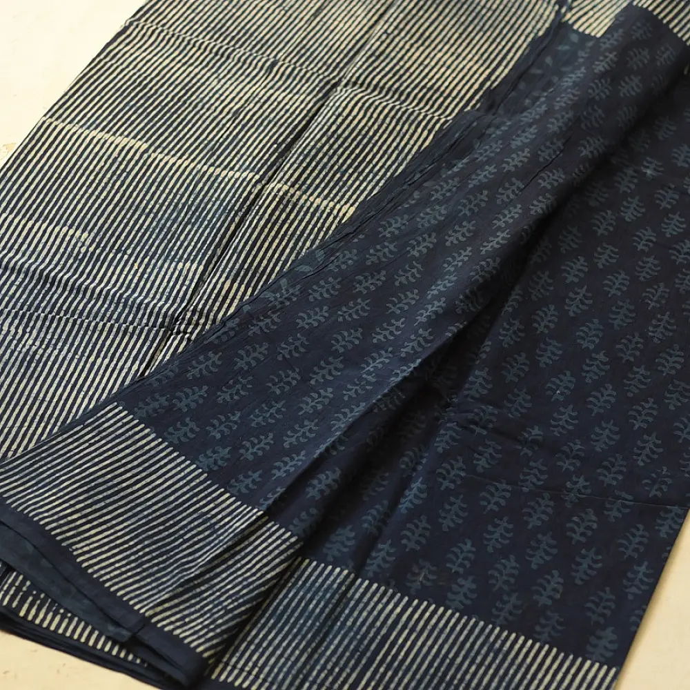 Exclusive Dabu Block Printed - Cotton Indigo Saree