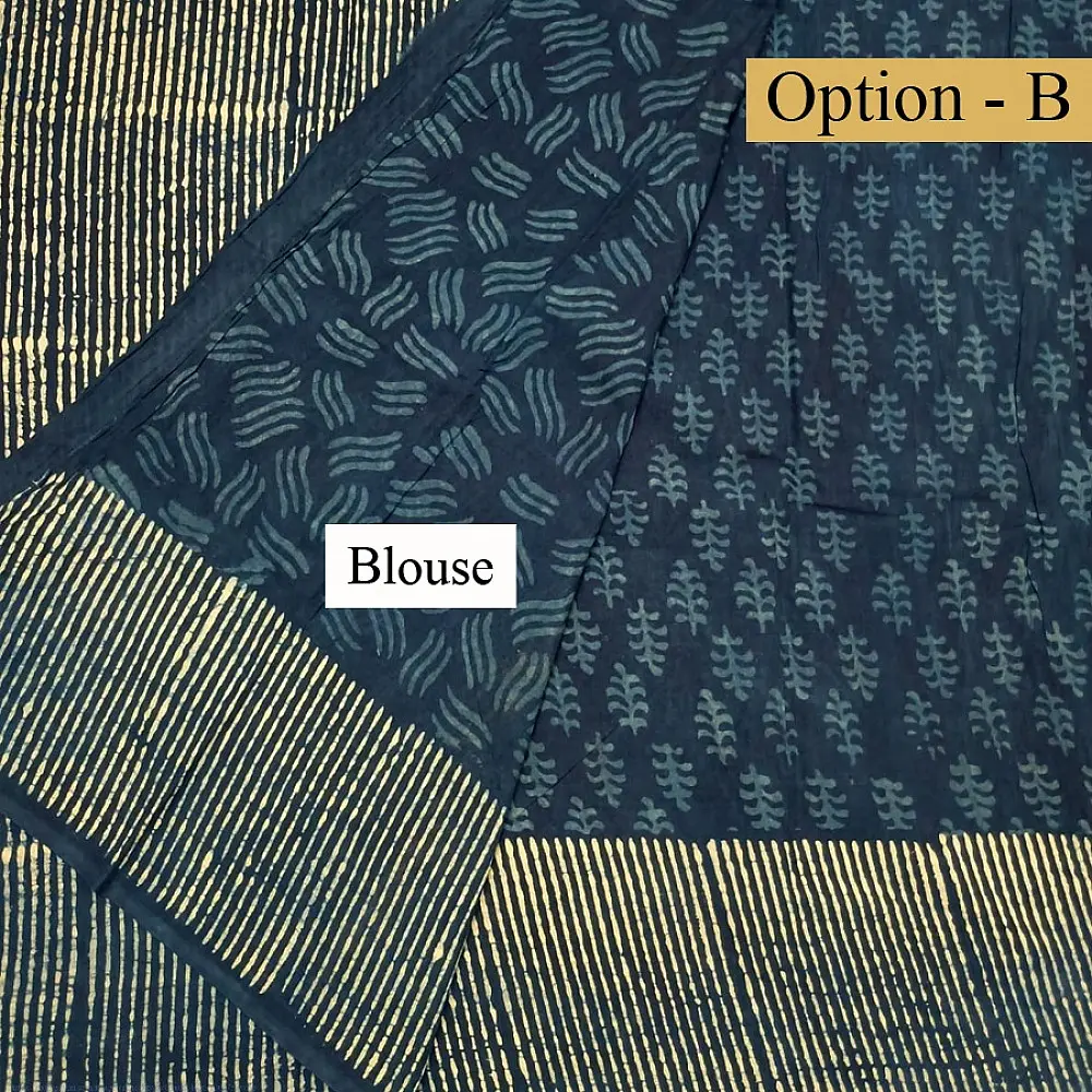 Exclusive Dabu Block Printed - Cotton Indigo Saree