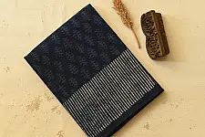 Sunday Afternoon ☕ Dabu Block Printed - Cotton Indigo Saree (Two Different Blouse Option)