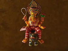 Wooden Toys | Flying Ganesha on Mushak (Two Color Options)