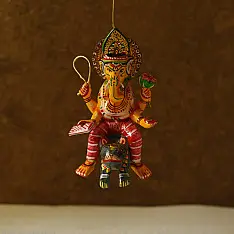 Wooden Toys | Flying Ganesha on Mushak (Two Color Options)