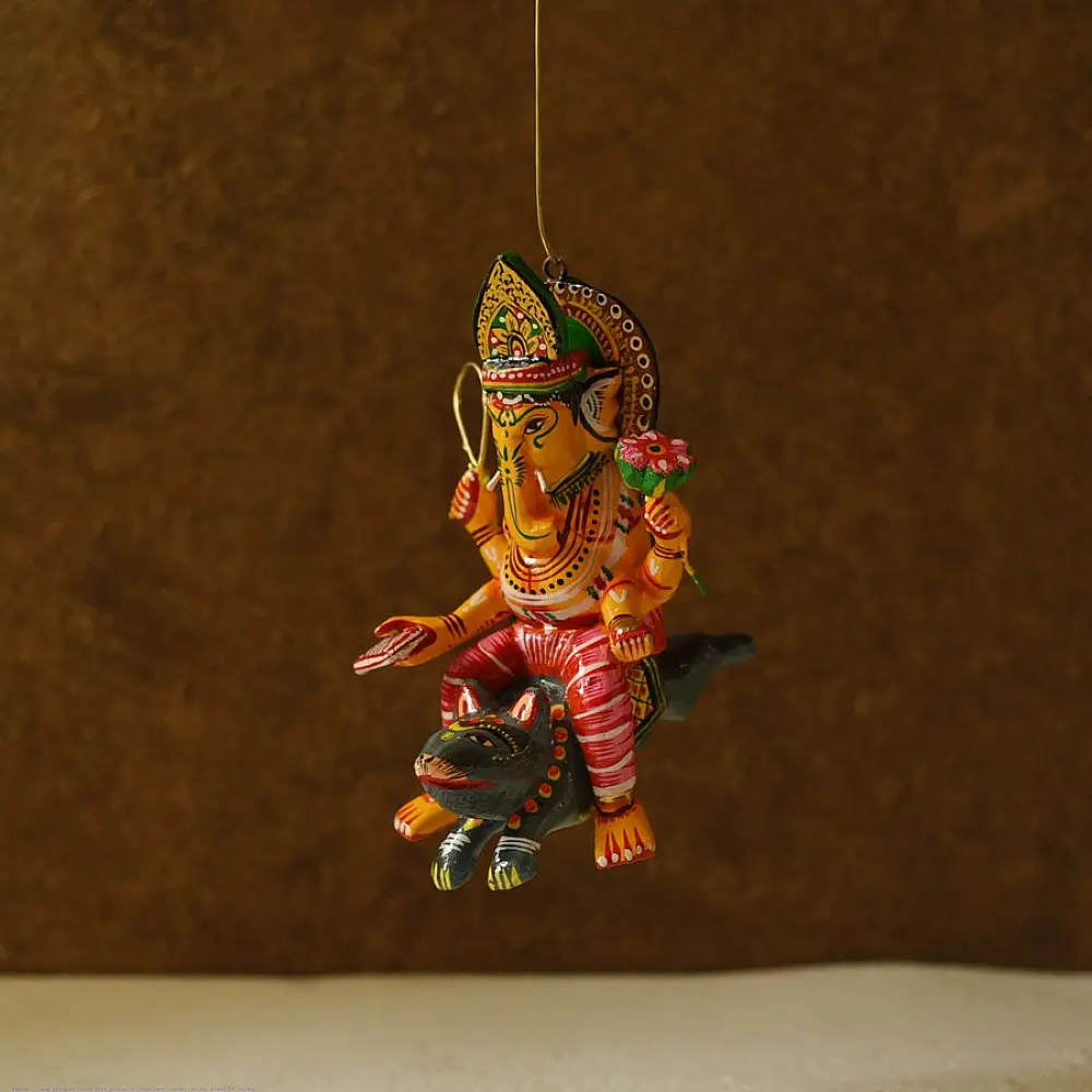 shop Handmade Wooden toy - Flying Ganesha on Mushak (Two Color Options)