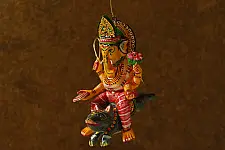 Wooden Toys | Flying Ganesha on Mushak (Two Color Options)
