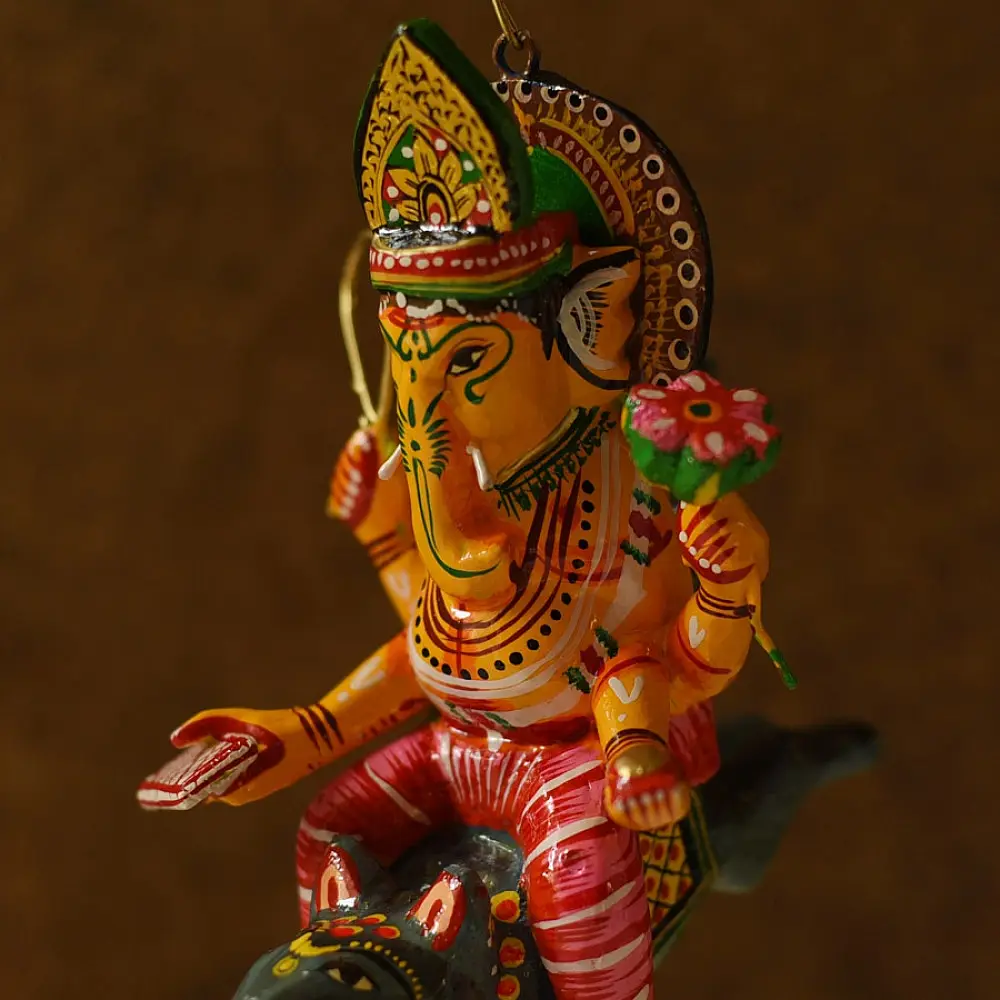 shop Handmade Wooden toy - Flying Ganesha on Mushak (Two Color Options)
