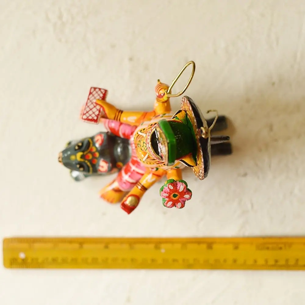 shop Handmade Wooden toy - Flying Ganesha on Mushak (Two Color Options)