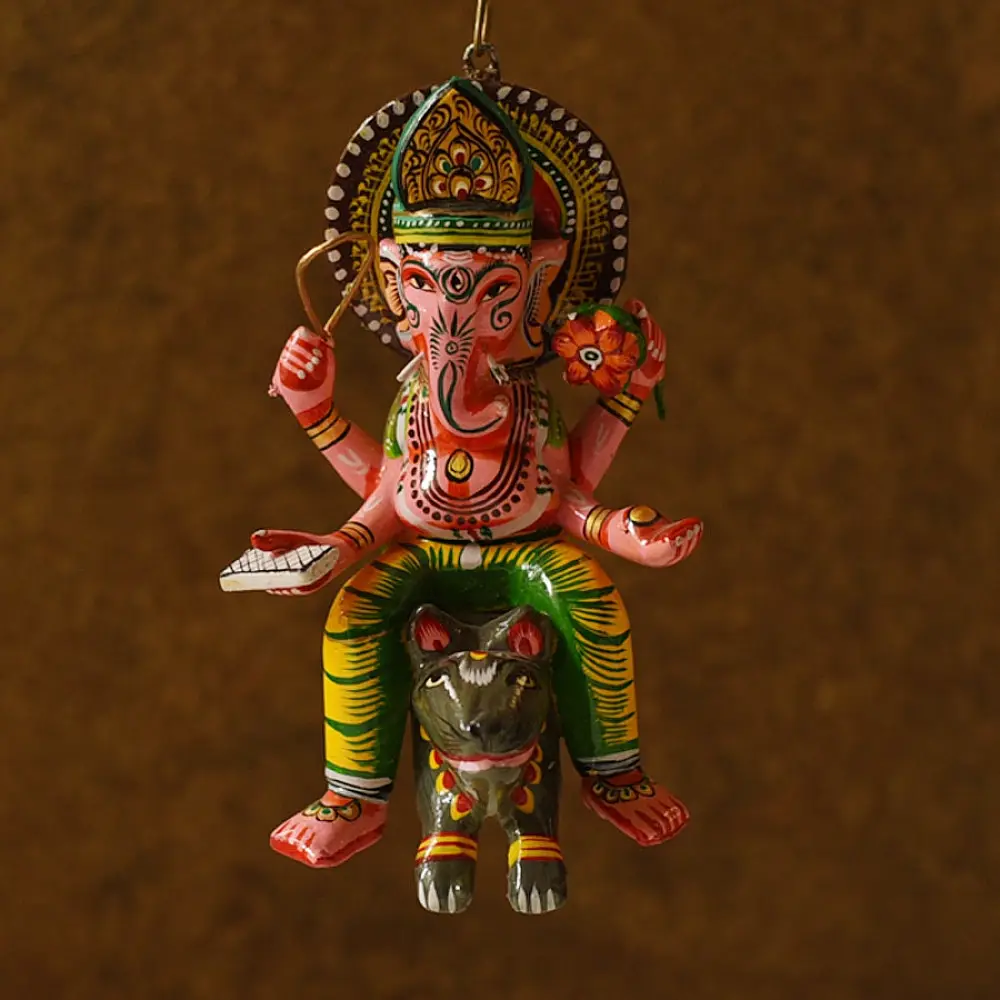 shop Handmade Wooden toy - Flying Ganesha on Mushak (Two Color Options)